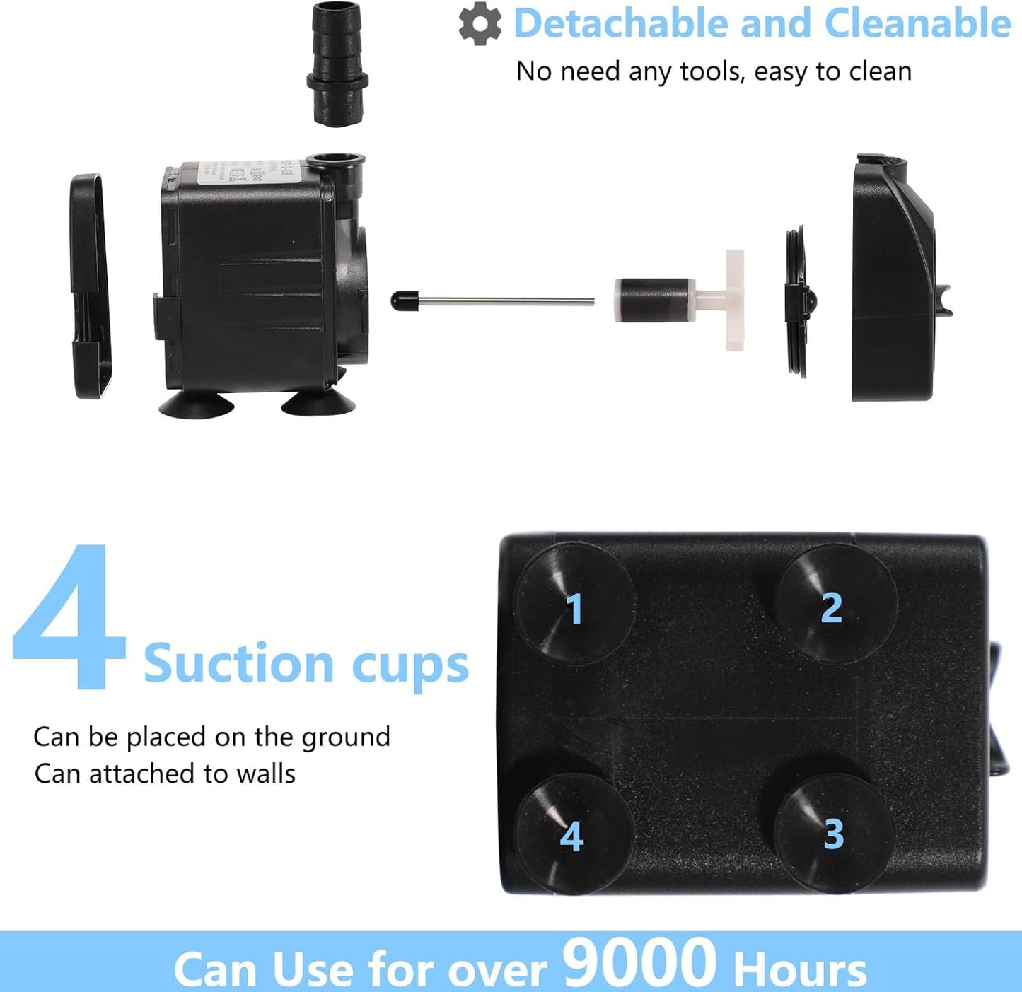 alizzy 150GPH Small Submersible Water Pump(570L/H, 10w), Ultra Quiet Fountain Pump with Tubing for Aquarium, Fish Tank, Pond Fountain, Water Feature, and Hydroponics