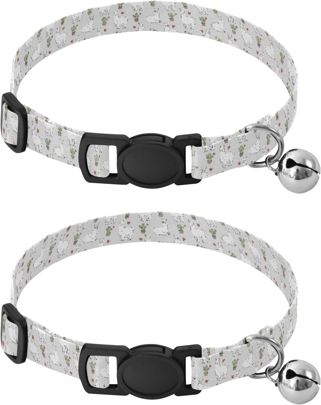 Cute Animals Llama White Print Dog Collar with Buckle Adjustable 2 Pack Pet Cat Collar for Small Dogs Cats