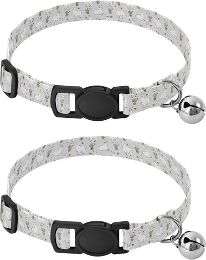 Cute Animals Llama White Print Dog Collar with Buckle Adjustable 2 Pack Pet Cat Collar for Small Dogs Cats