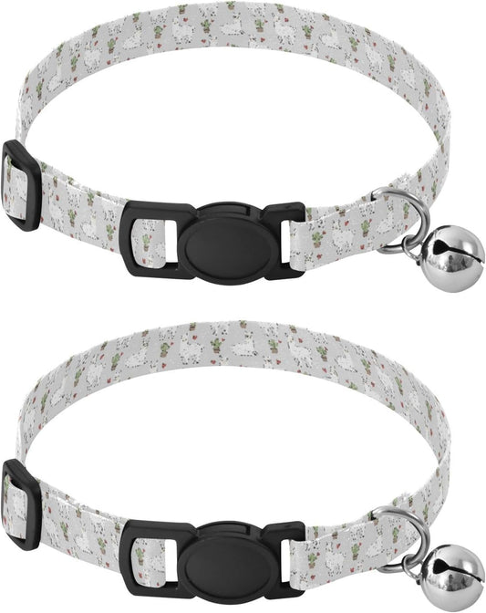 Cute Animals Llama White Print Dog Collar with Buckle Adjustable 2 Pack Pet Cat Collar for Small Dogs Cats