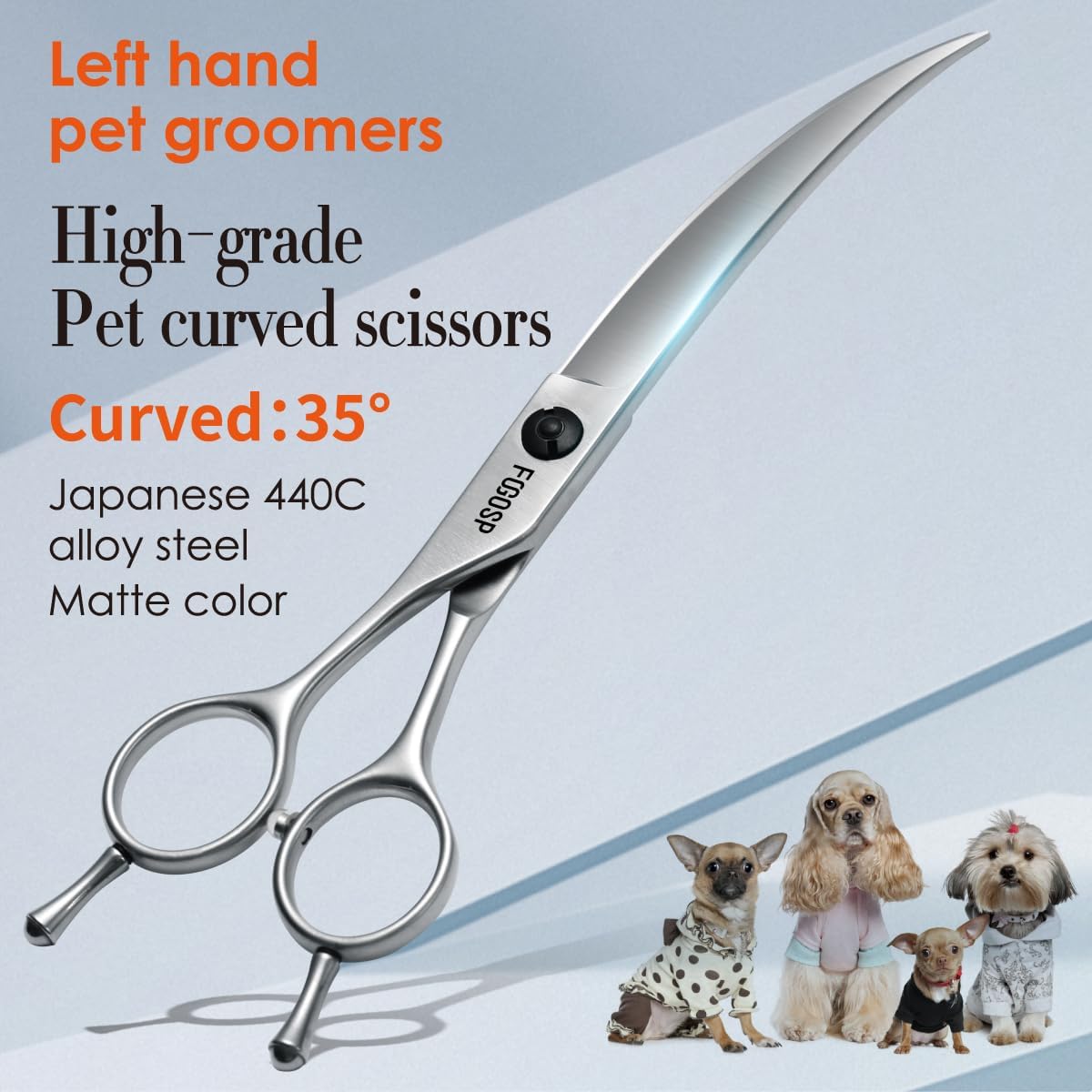 Professional Left Handed Curved Dog Grooming Scissors for Lefty Groomers 35° Arc Grooming Shears for Dogs Pet Cat Japanese 440C Sharp and Durable(7.5 in,Lefty)