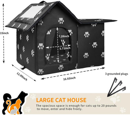 Large Outdoor Cat House Weatherproof, Houses for Outdoor Cats Feral, Collapsible Outside Cat House with Windproof Door, DIY Cardboard and Soft Mat, Insulated Stable Stray Cats Shelter in Winter