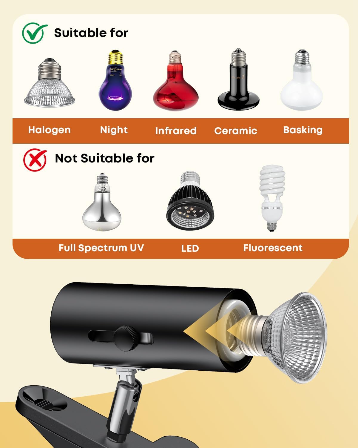 Pawfly Reptile Heat Lamp, Terrarium Basking Spot Lamp with 50 W UVA UVB Bulb, Timer & Dimmer, Adjustable Heating Light for Amphibian, Bearded Dragon, Tortoise, Lizard & Chameleon