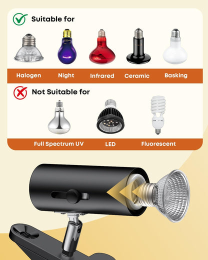 Pawfly Reptile Heat Lamp, Terrarium Basking Spot Lamp with 50 W UVA UVB Bulb, Timer & Dimmer, Adjustable Heating Light for Amphibian, Bearded Dragon, Tortoise, Lizard & Chameleon