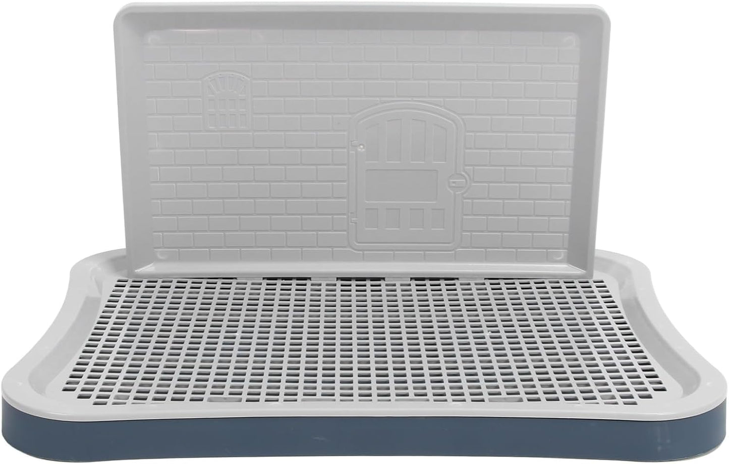 Dog Training Toilet with Wall Column, Removable Portable Puppy Mesh Training Potty, Indoor Dog Litter Box for Large Small Medium Pets, Plastic Material with Chew Design (Dark Blue)