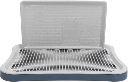 Dog Training Toilet with Wall Column, Removable Portable Puppy Mesh Training Potty, Indoor Dog Litter Box for Large Small Medium Pets, Plastic Material with Chew Design (Dark Blue)