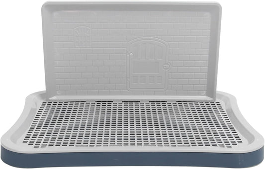 Dog Training Toilet with Wall Column, Removable Portable Puppy Mesh Training Potty, Indoor Dog Litter Box for Large Small Medium Pets, Plastic Material with Chew Design (Dark Blue)