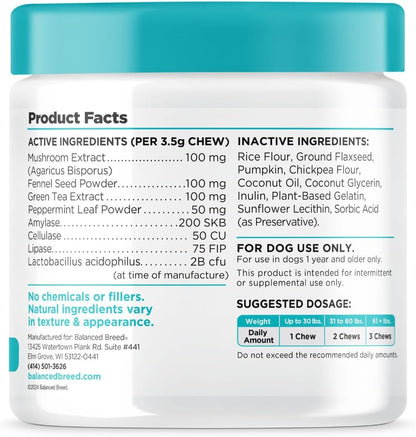 Balanced Breed Dog Probiotics Digestive Health Enzymes Made in USA Vet-Pharmacist Approved Fortiflora Probiotics Dogs Anti Yeast Supplements Constipation Relief Dog Yeast Itchy Skin Itchy Ears Non-GMO