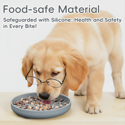 Slow Feeder Dog Bowls, Silicone Slow Feeder for Dogs & Puppies, Dog Puzzle Bowl with Suction Cup for Anxiety Relief, Slow Eating, Dishwasher Fit, for All Breed, Grey