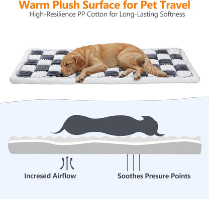 Back Seat Pet Bed Mat, Dog Car Bed for Large Dogs, Deluxe Plush Travel Beds with Anti-Slip Bottom, Custom Fit for Backseat Extenders and Seat Covers (Gray+White)