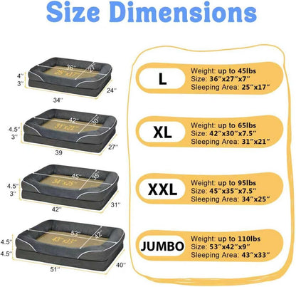 Washable Orthopedic Large Dog Bed - Removable Orthopedic Foam Dogs Beds with Bolsters Waterproof Large Dog Bed and Non-Slip Bottom Extra Large Dogs Beds Sofa