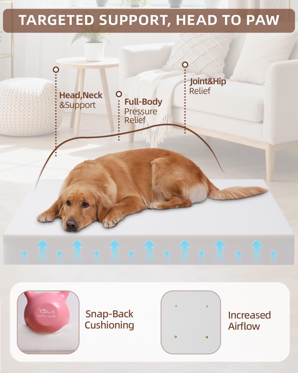 KSIIA Memory Foam Dog Bed Waterproof Large Dog Bed Orthopedic Crate Pad Supportive Crate Pads Soft Pet Mat for Large Pet Mats with Removable Washable Cover & Non-Slip Bottom, 44 x 32 Inch, Pink