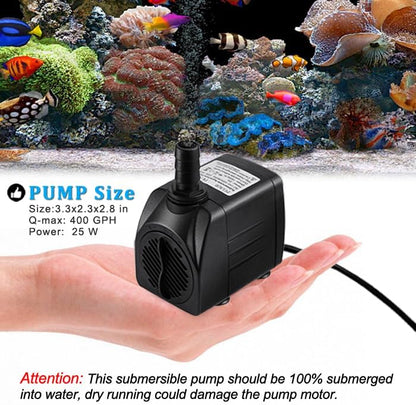 PULACO 400GPH Submersible Pump with 5 ft Tubing, (1500L/H 25W) durable fountain water pump for Pond Fountain, Aquariums Fish Tank, Statuary, Hydroponics