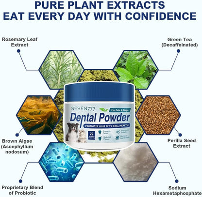 Seven777 Pet Dental Powder,Teeth Cleaning Powder for Dogs and Cats, Plaque & Bad Breath Off,Dental Care Supplies for Small, Medium, Large Dogs and Cats