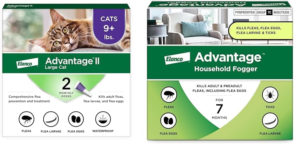 Bundle of Advantage II Vet-Recommended Flea Treatment & Prevention | Cats Over 9 lbs. | + Advantage Household Flea Fogger 2 oz. Canisters (Pack of 3)