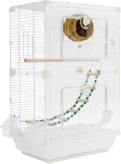 2 Tiers Bird Cage, Flight Cage, Bird Cages with Ladder, Food Bowls Bath, for Medium & Small Birds (B)