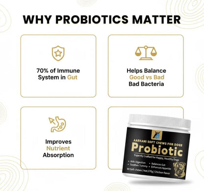 Aarkani Probiotic Supplement for Dogs – Promotes Digestive Health, Soothes Stomach, and Boosts Immunity – Chicken Flavor – Vet-Formulated– 90 Soft Chews