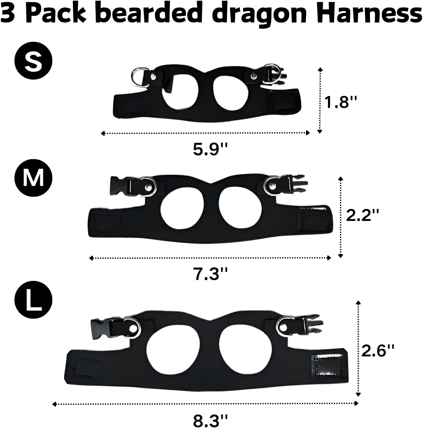 3 Pack Bearded Dragon Harness and Leash Set - Adjustable Soft Leather Lizard Harness with Retractable Leash Small Animal Traction Rope Walking Vest Accessories for Reptile Squirrel Rat (Black)