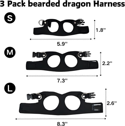 3 Pack Bearded Dragon Harness and Leash Set - Adjustable Soft Leather Lizard Harness with Retractable Leash Small Animal Traction Rope Walking Vest Accessories for Reptile Squirrel Rat (Black)