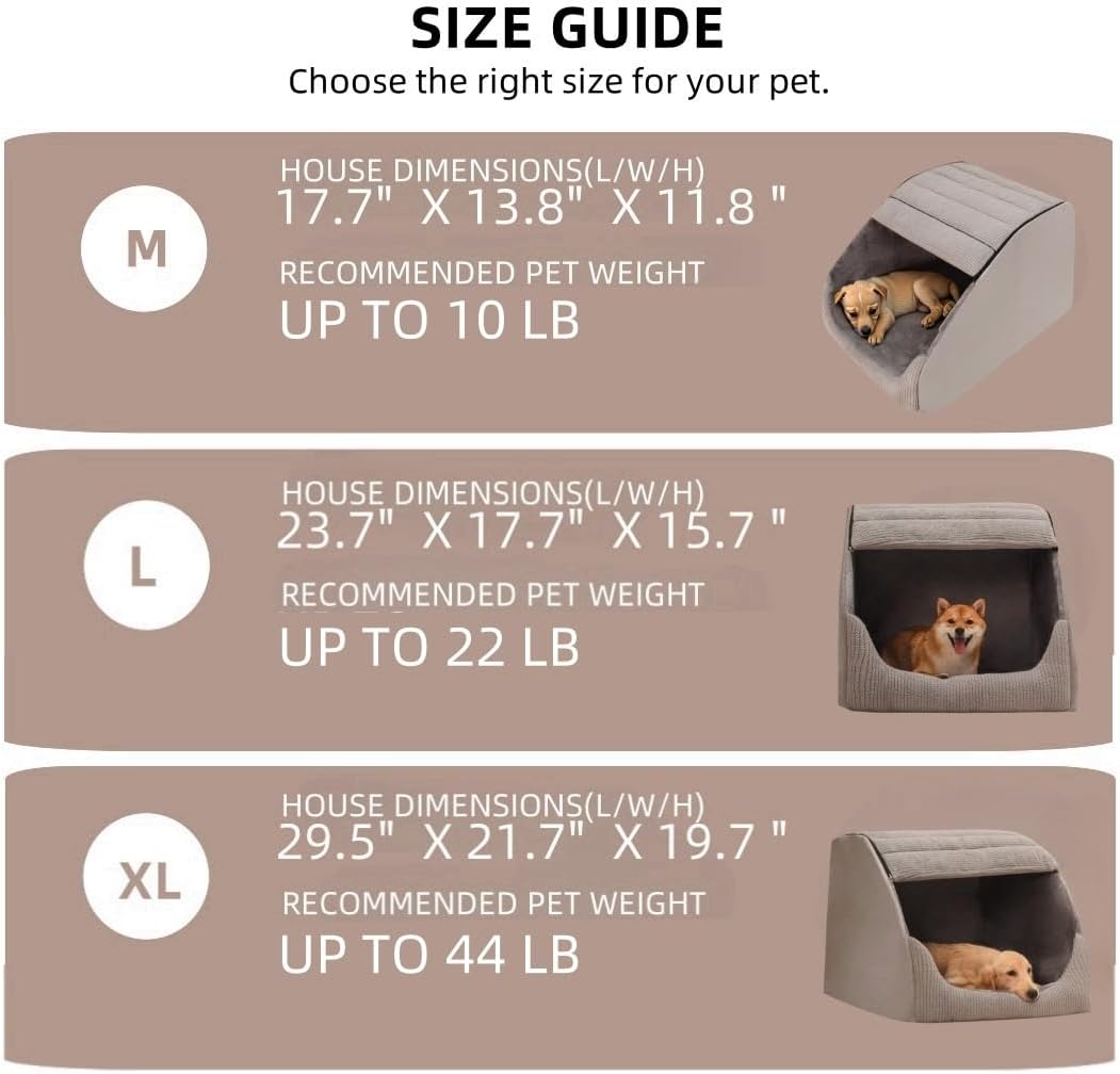 Extra Large Dog Bed House, Cozy Dog House Indoor, Memory Sponge, Plush Dog Cave Bed Crate Cushion with Non-Slip Bottom for Medium Large Dogs (Grey, L)