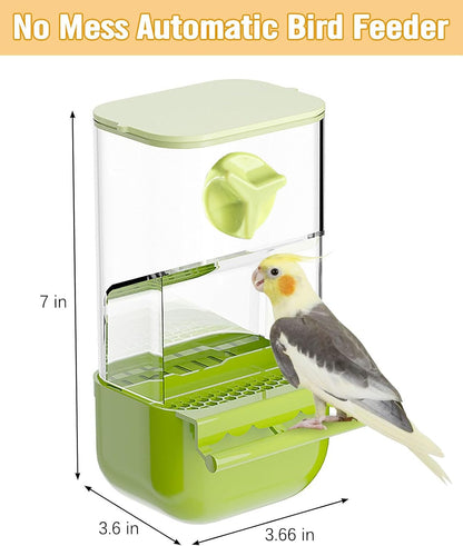BNOSDM Wooden Bird Tunnel Parrot Swing Toys Natural Hanging Nest and BNOSDM No Mess Bird Cage Feeders Automatic Feeder for Fincheses, Parakeets, Budgies, Lovebirds, Cockatoos, Canaries (Green)