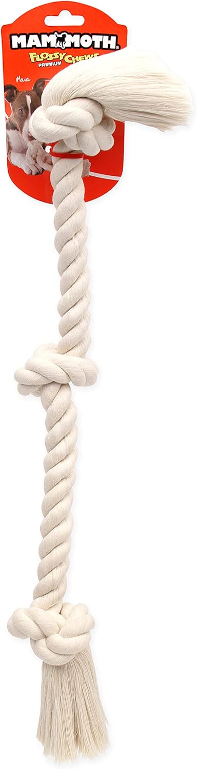 Flossy Chews 100-Percent Cotton White 3-Knot Rope Tug, Large, 25-Inch
