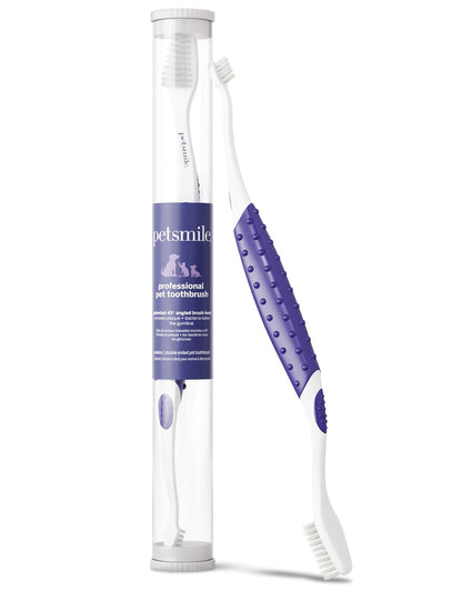 petsmile Professional Pet Toothbrush - Patented 45 Degree Cat & Dog Toothbrush for Small & Large Animals - Pet Accessories for Dental Care - VOHC Approved Teeth Cleaning - Dog Toothpaste Not Included