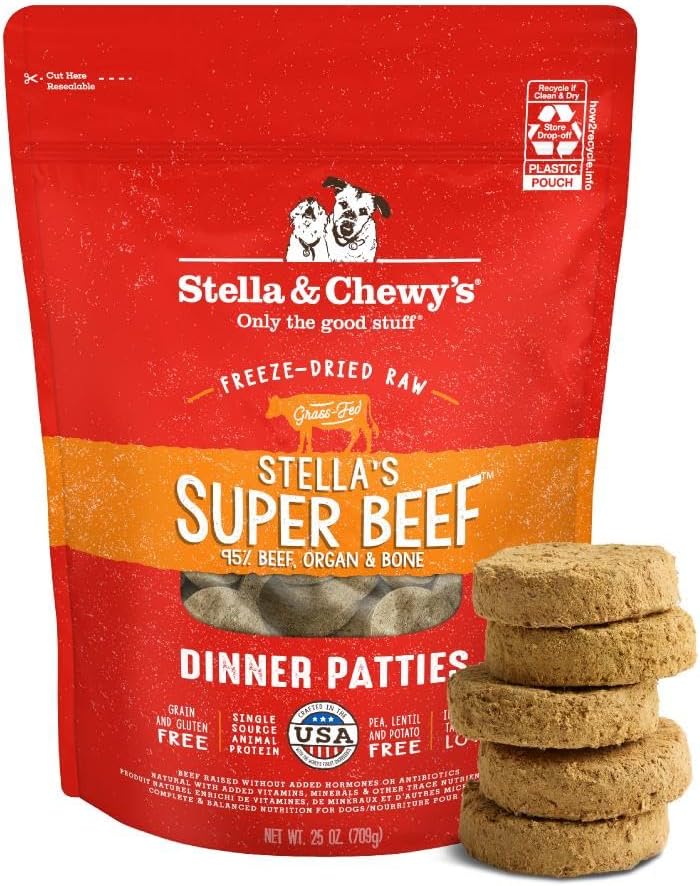 Stella & Chewy's Freeze-Dried Raw Dinner Patties - Beef Recipe - High Protein Grain-Free Puppy & Dog Food - Perfect For Picky Eaters - 25 oz