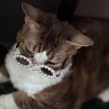Cute Pearl Cat Sunglasses, Pet Sunglasses for Small Medium Dog/Cat, Holiday Party Pet Costume Accessories, Pet Doll Glasses Costumes, Cats Glasses Dog Sunglasses for Photography Party Wear