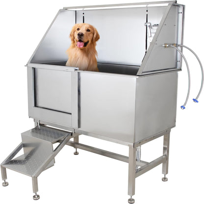 GarveeLife 50" Dog Grooming Tub, Stainless Steel Pet Washing Station, Professional Dog Grooming Bathtub for Large, Medium & Small Pets, Left