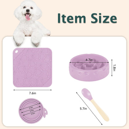 Slow Feeder Dog Bowl Set Frozen Treat Lick Mat BPA-Free Silicone Dishwasher Safe