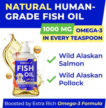 PAWFECTCHEW Fish Oil for Dogs & Cats - Natural Omega-3 - Skin & Coat Support - Liquid Food Supplement for Pets - Fatty Acids for Joint Function, Immune & Heart Health - 16 fl. oz. (473 ml) Anchovy