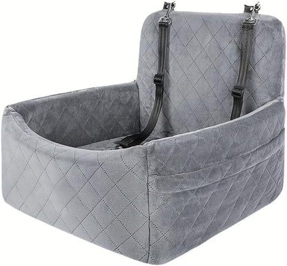 Dog Car Seat for Small & Medium Dogs – Washable & Detachable Pet Booster Seat with Safety Belt, Non-Slip Travel Bed for Cars, Fits Pets Under 20lbs, Storage Pockets(Gray)