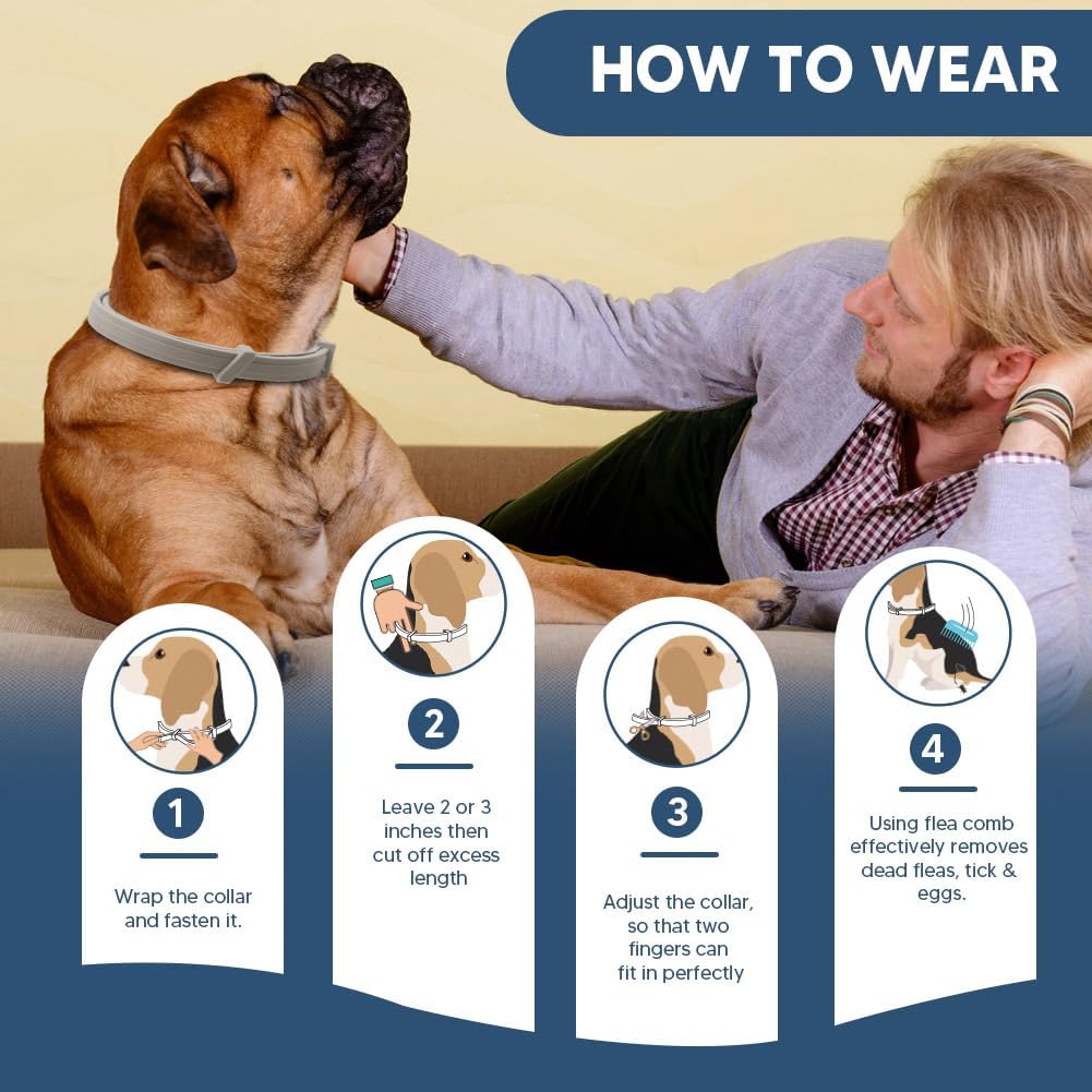 Flea Collars for Dog, Flea & Tick Collar for Dogs, Tick Collar for Large Dogs, Upgraded Sturdy & Adjustable 8 Months Prevention-Pack of 2