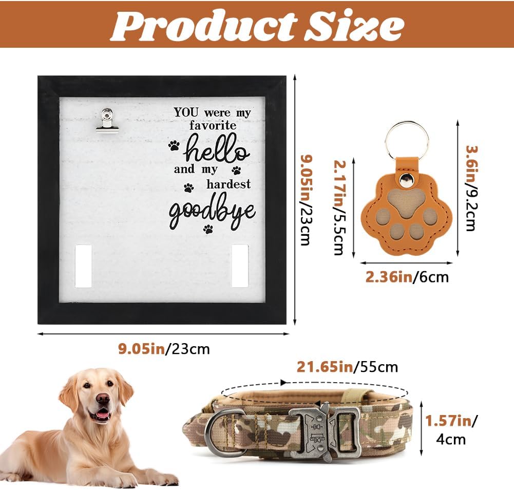 Pet Memorial Picture Frame with Collar Display Holder, Hair Collector Keychain, Remembrance Keepsake Frame for Dogs and Cats, Sympathy Gift for Pet Lovers
