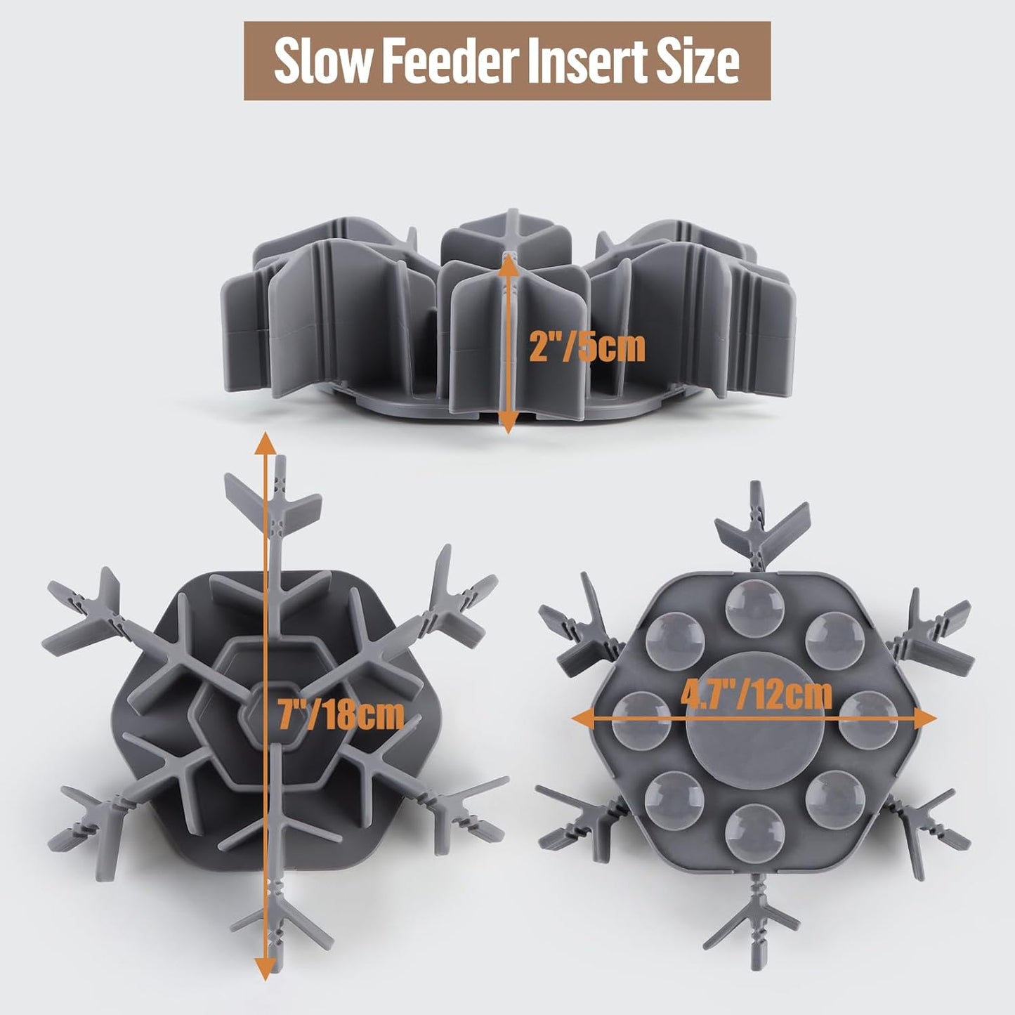 Slow Feeder Insert for Dog Bowl, Cuttable Dog Slow Feeding Insert with 8 Upgraded Large Suction Cups, Adjustable Length 4.7-7, Fits Small Medium Dogs (Grey)