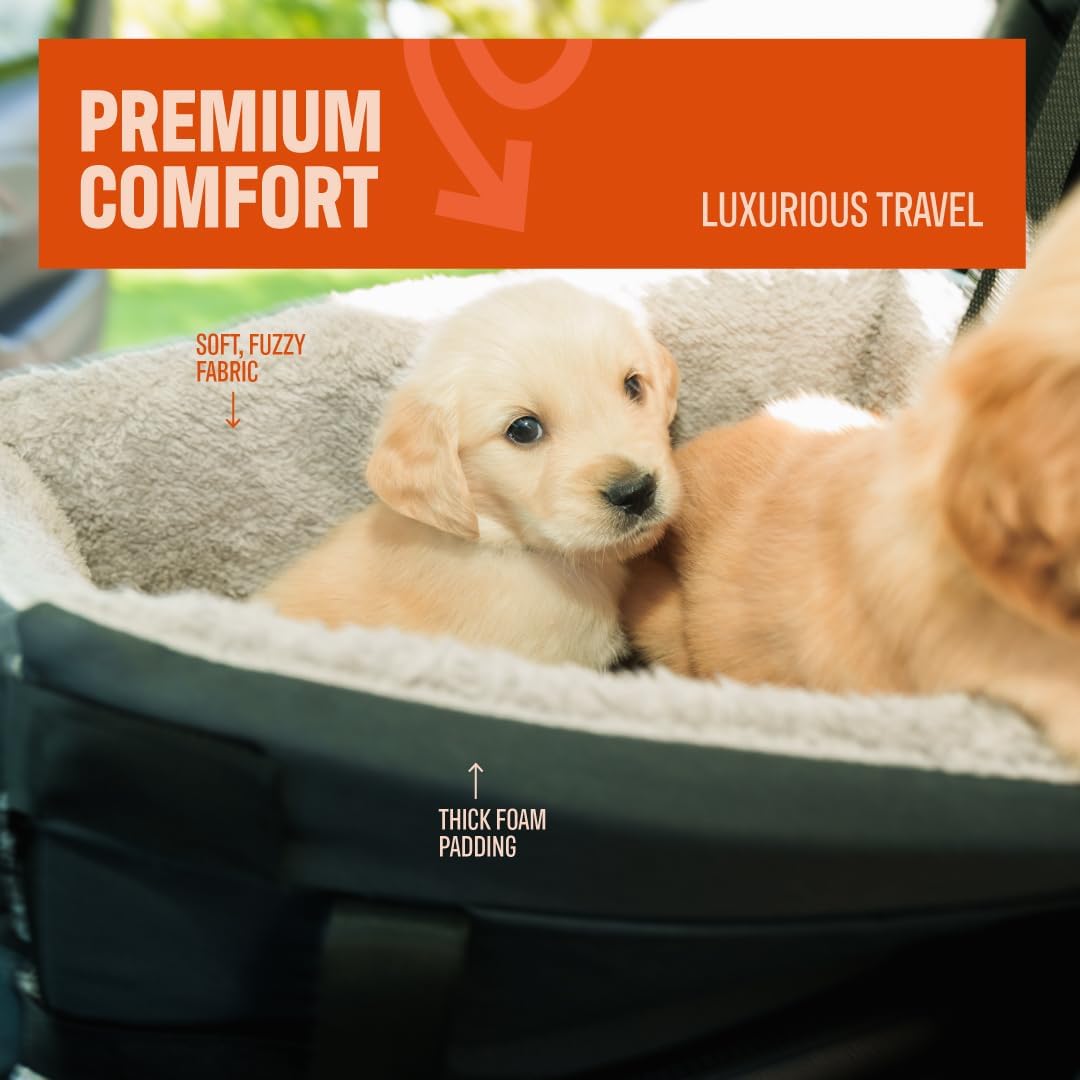 Center Console Dog Seat for Small Dogs & Cats | Pet Car Seat with Safety Strap & Cushion | Portable Middle Console Dog Bed | Secure Travel Booster Seat by Carver Park