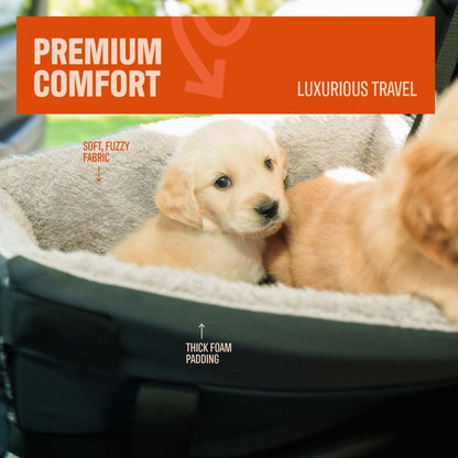 Center Console Dog Seat for Small Dogs & Cats | Pet Car Seat with Safety Strap & Cushion | Portable Middle Console Dog Bed | Secure Travel Booster Seat by Carver Park