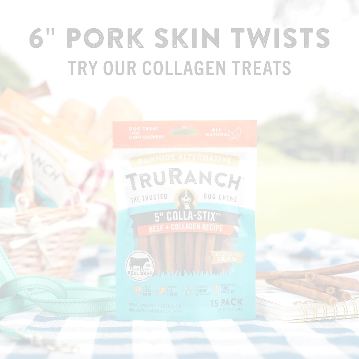 TRURANCH 6" Pork Skin Twists - Collagen Chews for Dogs - Chicken Wrapped Jerky - Made with Real Pork Skin - Rawhide Alternative - Limited Ingredient - Easy to Digest Treat, 1 Bag, 9 Count