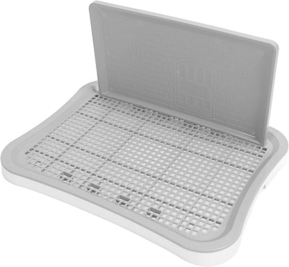 Dog Training Toilet with Wall Column, Removable Portable Puppy Mesh Training Potty, Plastic Dog Potty Tray for Large Small Medium Pets, Indoor Dog Litter Box with Chew De (White)