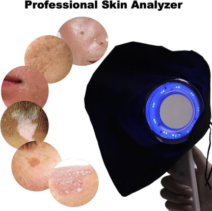 Portable Woods Lamp, Professional Woods Lamp Skin Analyzer, Rechargeable Pet Urine Detector, Built-in 3X Magnifying Mirror for Facial Skin Condition Test, w/Light Shield & Pouch