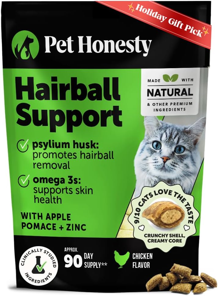 Cat Hairball Support Crunchy & Creamy Chews, Hairball Remedy Cat Treats, Furball Treatment, Supports Skin & Coat, Digestion, Vitamins & Hairball Medicine, Chicken (90-Day Supply)