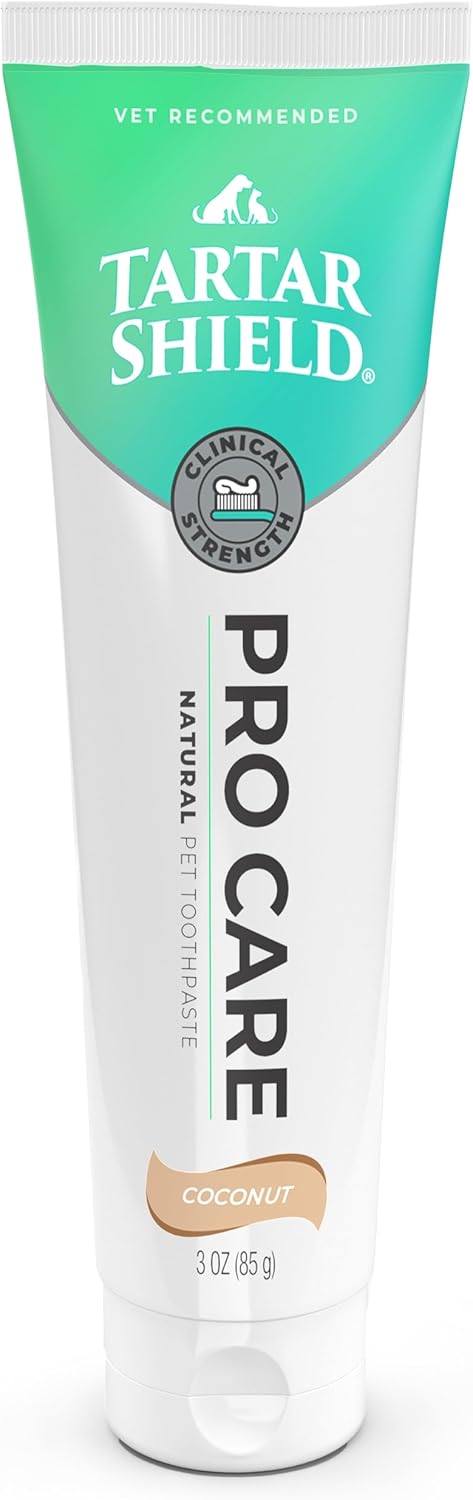 Tartar Shield Pro Care – Natural Pet Toothpaste – VOHC Approved – Protects Against Plaque & Tartar – Freshens Breath & Gently Removes Stains – for Dogs & Cats – Coconut Flavor, 3 Oz.