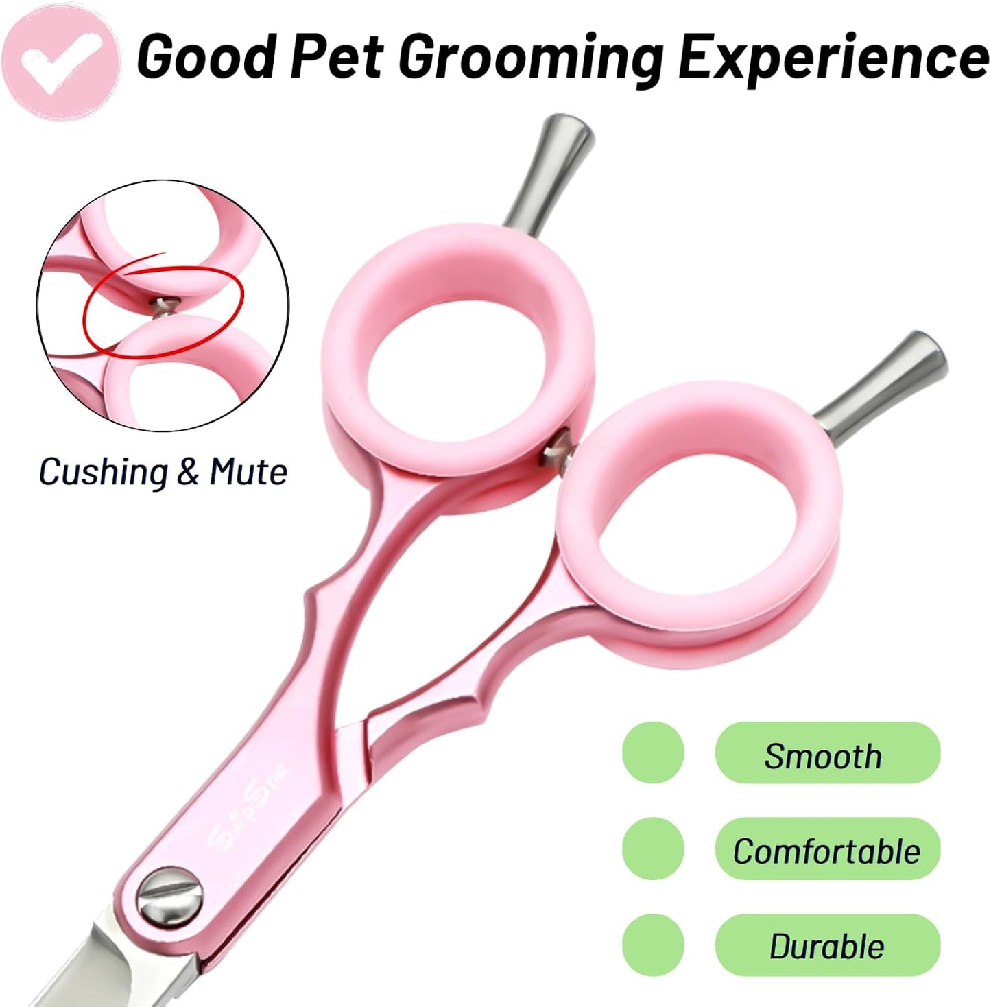 7.5in 24 Teeth Chunker & 6.75in Pink Curved Dog Grooming Scissors, Japan 30 Degree Bend, VG10 Steel Sharp Scissors for Dog Grooming, Professional Pet Thinning Shears for Dogs Cats on Face Paw