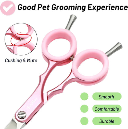 7.5in 24 Teeth Chunker & 6.75in Pink Curved Dog Grooming Scissors, Japan 30 Degree Bend, VG10 Steel Sharp Scissors for Dog Grooming, Professional Pet Thinning Shears for Dogs Cats on Face Paw