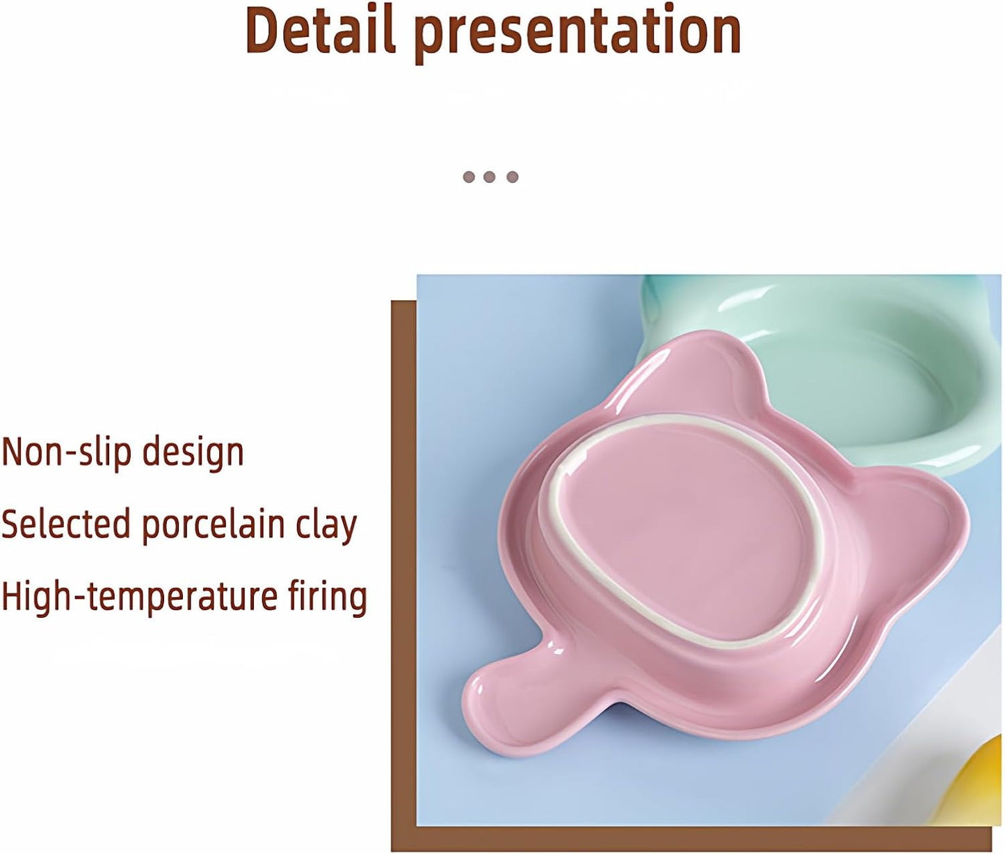 Pink Gradient Ceramic Cat Dish with Handle, 7.68-Inch Length,6.69-Inch Wide and 1.18-Inch Tall Saucer with 7.07-Ounce Capacity Cute Ears Shaped Pet Bowl for Cats and Small Dogs(Pink)