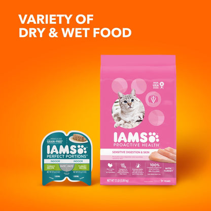 Iams IAMS PROACTIVE HEALTH Adult Sensitive Digestion & Skin Dry Cat Food with Real Turkey Cat Kibble, 3 lb. Bag