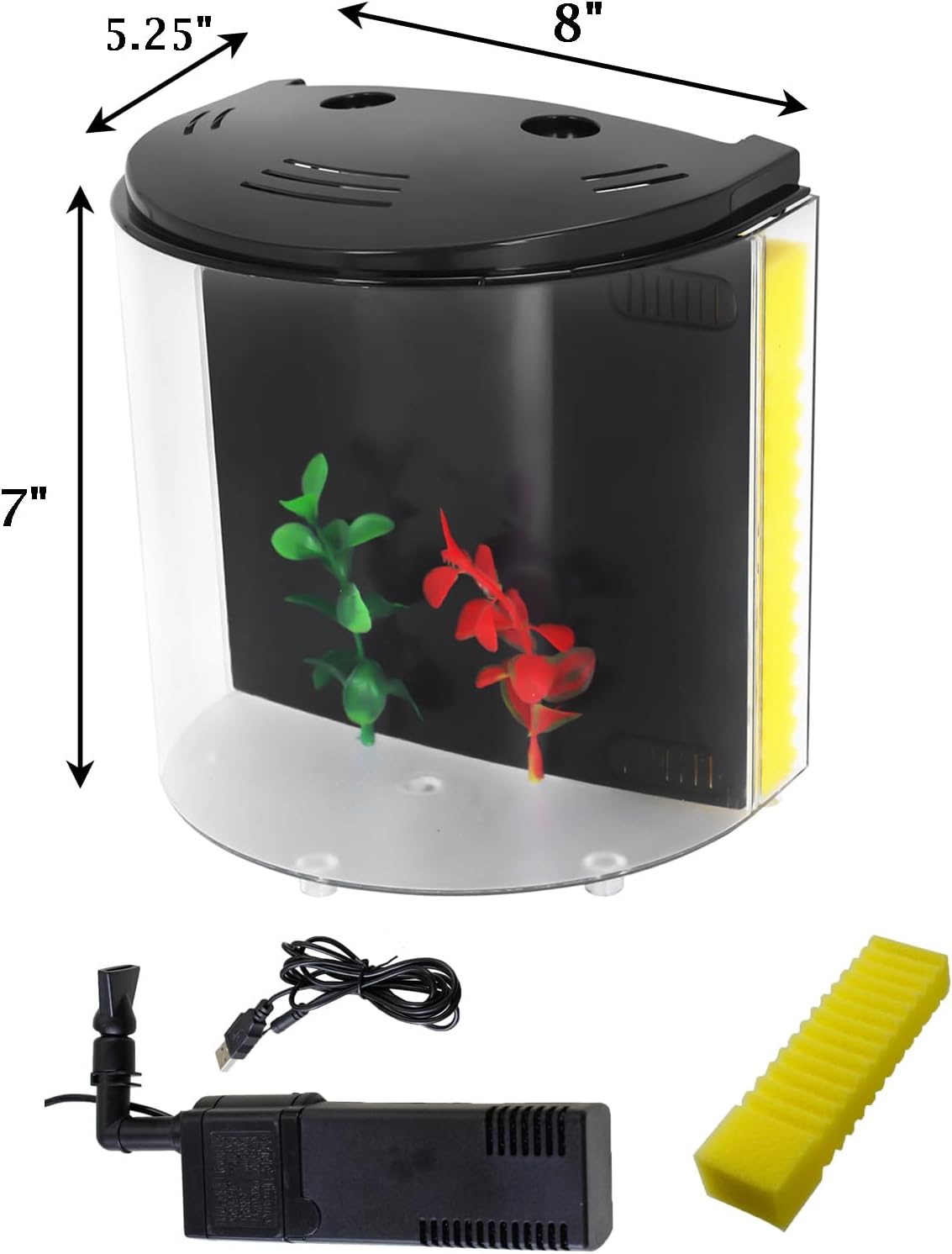 AQUANEAT Fish Tank, 1.2 Gallon Aquarium, Small Betta Fish Tank Starter Kit with LED Light and Water Filter Pump, Round