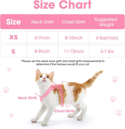 Cat Harness and Leash Set for Walking Escape Proof, Soft Adjustable Kitten Harness Breathable Mesh with Reflective Strips Harness for Kitty Puppy Bunny(Pink,XS)