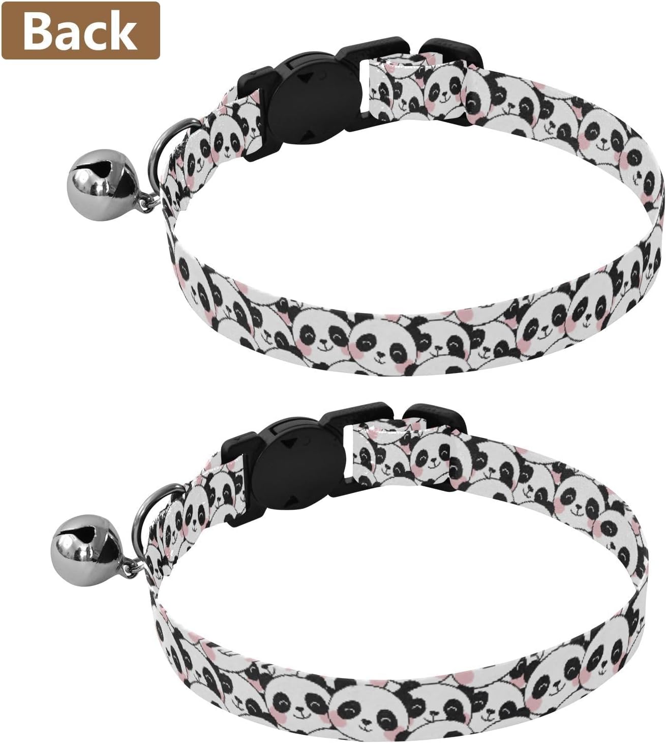 Panda Cute Black White Animal Dog Collar with Metal Bell Adjustable Soft Pet Collars for Small Dogs Cats, 2 Pcs
